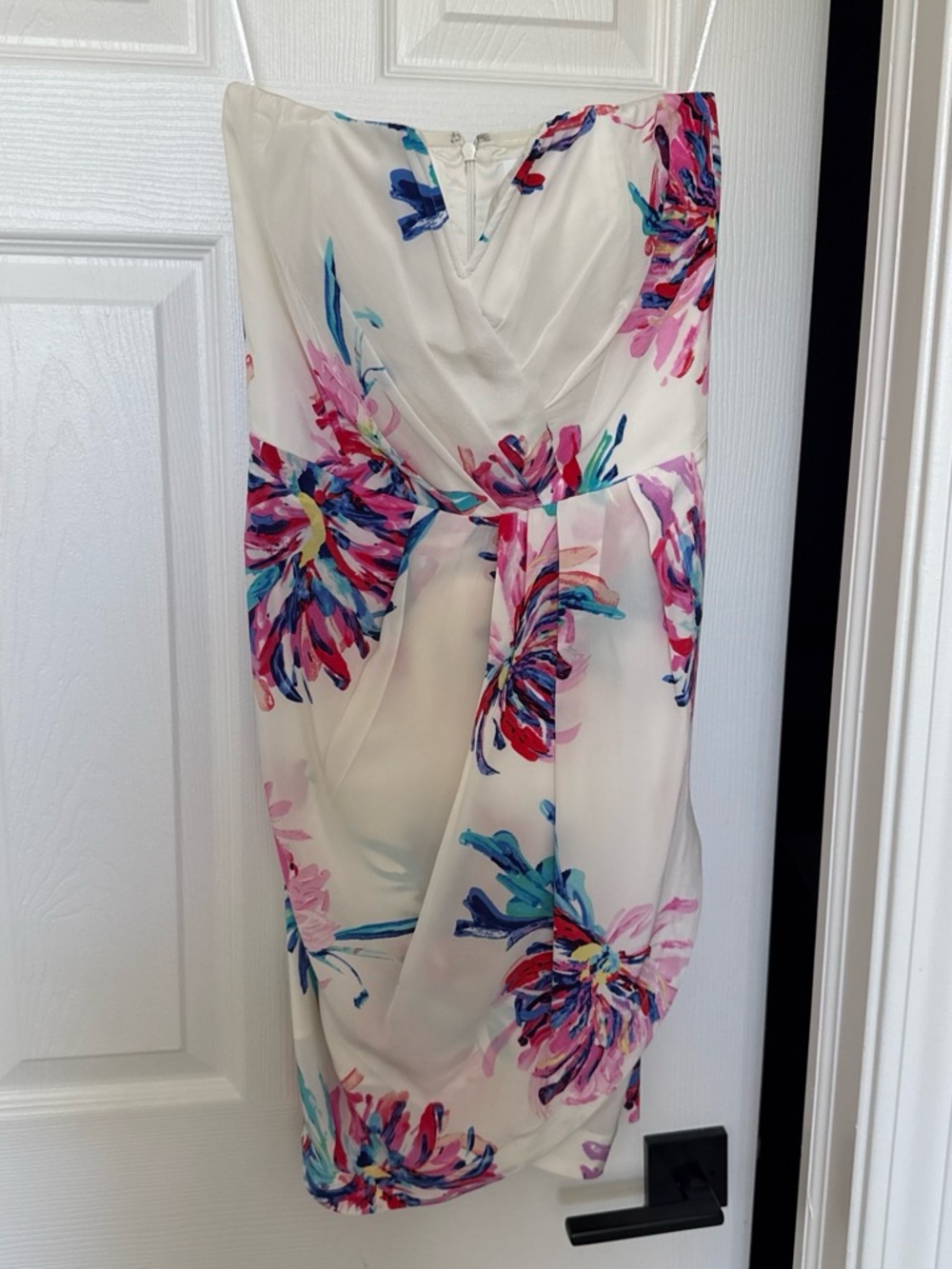 Yumi Kim White Strapless Sheath Dress with Pink & Blue Floral Print